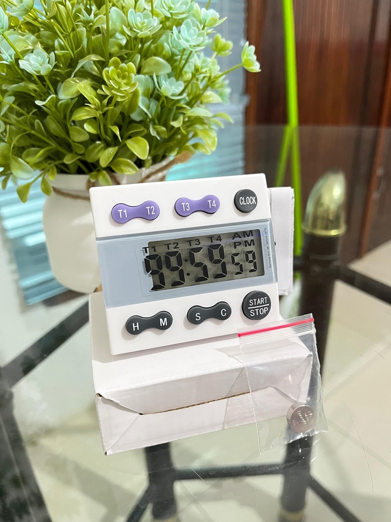 4 Channel Large LCD Digital Lab Timer with Stopwatch & Clock