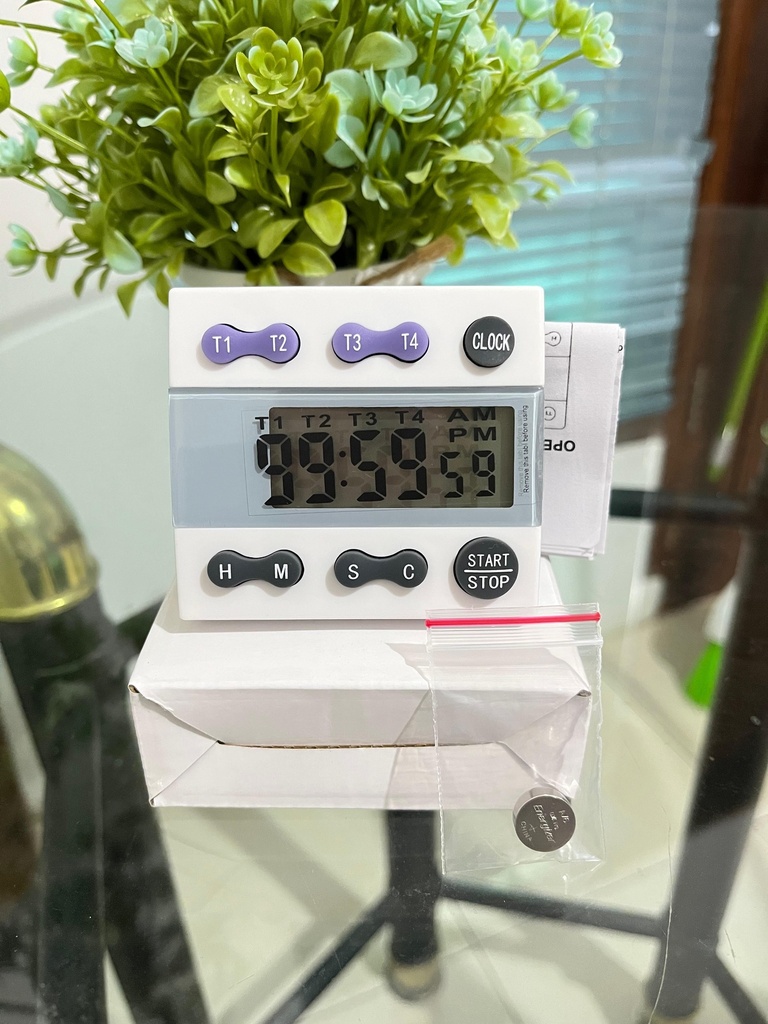 4 Channel Large LCD Digital Lab Timer with Stopwatch & Clock
