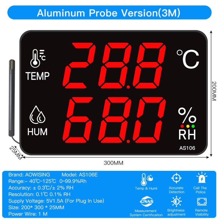 Thermohygrometer 14 Inch dengan External Sensor Dust Proof Panjang Kabel 3meter