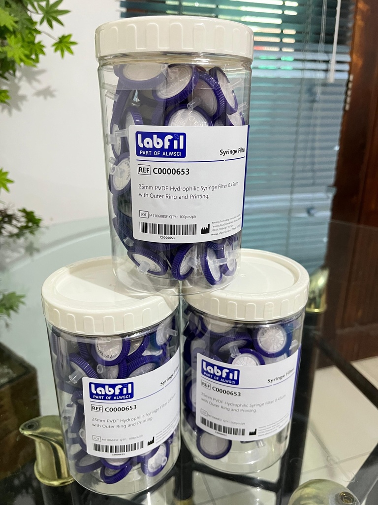 PVDF Syringe Filter 25mm Hydrophilic 0.45um Labfil C0000653