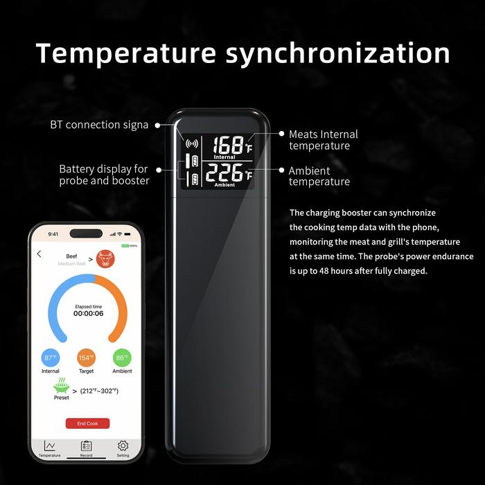 Wireless Meat Food Thermometer Waterproof Instant Read Food Thermometer Blue Tooth Digital Meat Thermometer