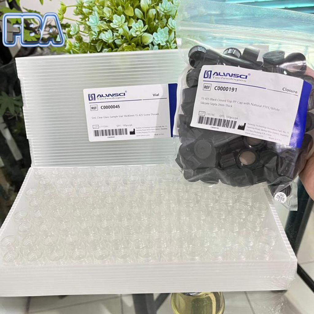 Sample Vial 5ml Clear Glass Plus 15-425 Black Closed Top PP Cap ALWSCI