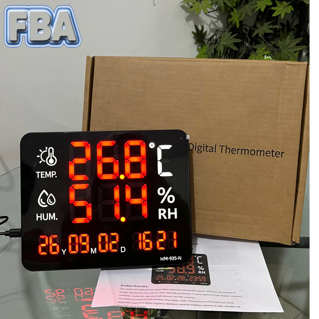 Medium Display Thermohygrometer 8 Inch with Time and Date