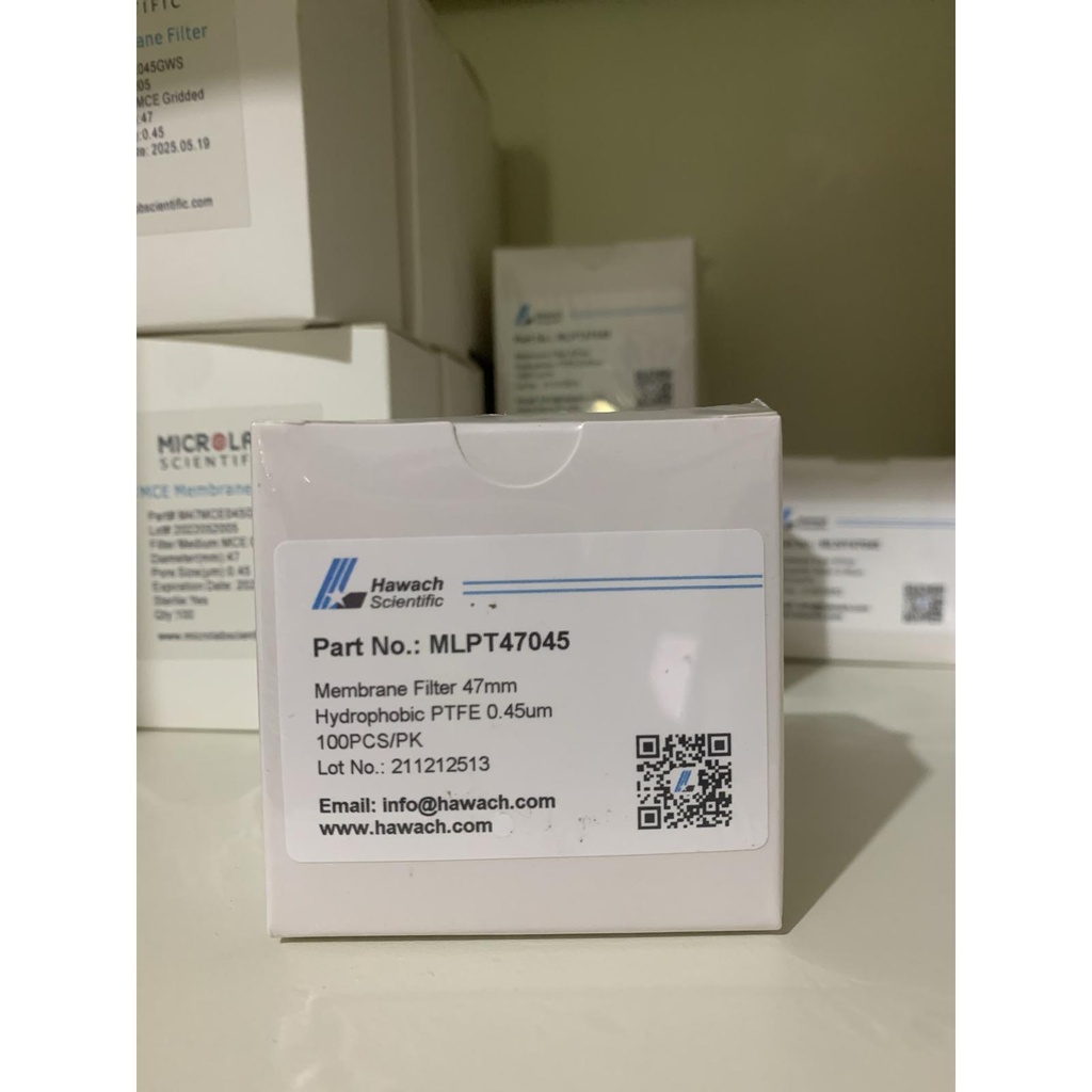 Membrane Filter 47mm Hydrophobic PTFE 0.45um Hawach MLPT47045 100ps/pk
