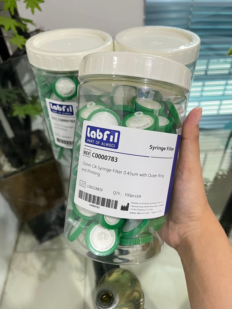 CA Syringe Filter Hydrophobic 25 mm 0.45 um Outer Ring and Printing
