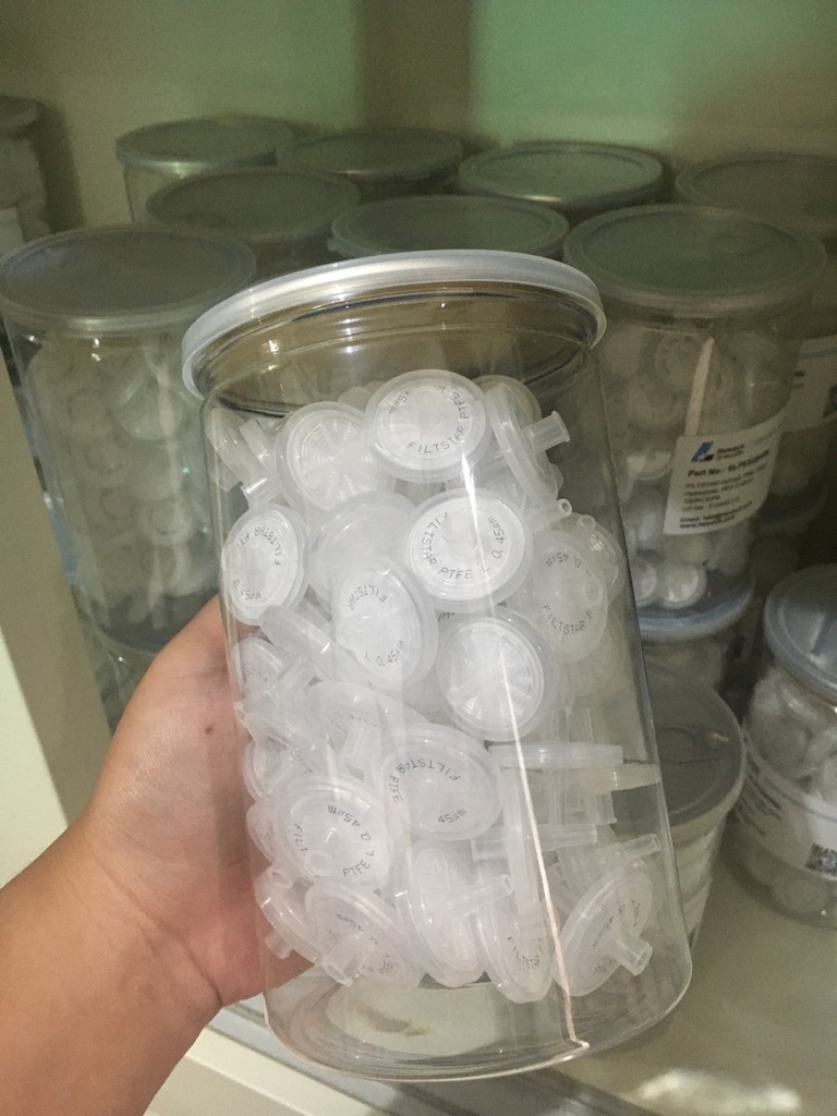 Syringe Filter PTFE Hydrophilic Diameter 25mm Pori 0.45um Brand Hawach