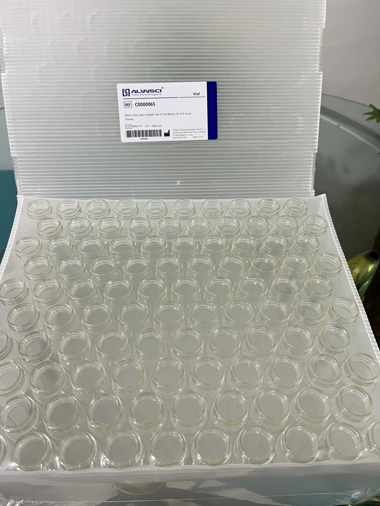 Sample Vial 60 ml Clear with Cap & Septa ALWSCI Isi 100pcs