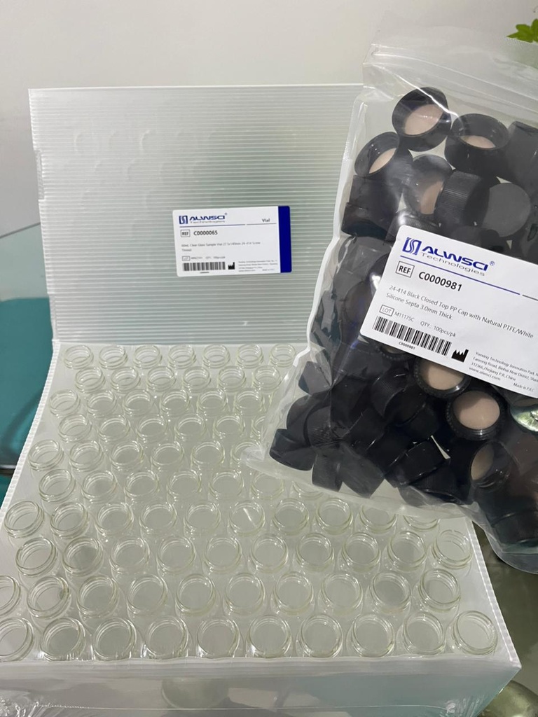 Sample Vial 60 ml Clear with Cap & Septa ALWSCI Isi 100pcs