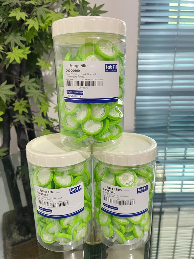 PES Syringe Filter 25 mm 0.22 um with Outer Ring and Printing