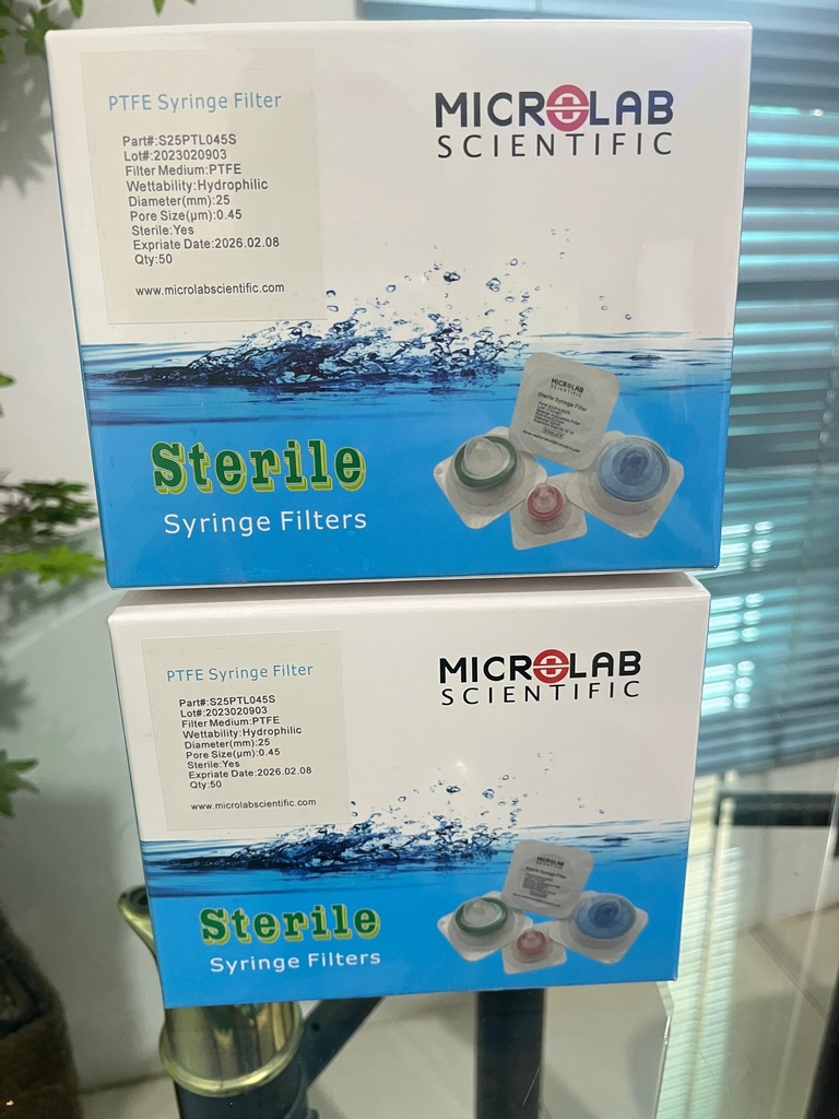PTFE Syringe Filter Hydrophilic 25mm 0,45um Sterile 