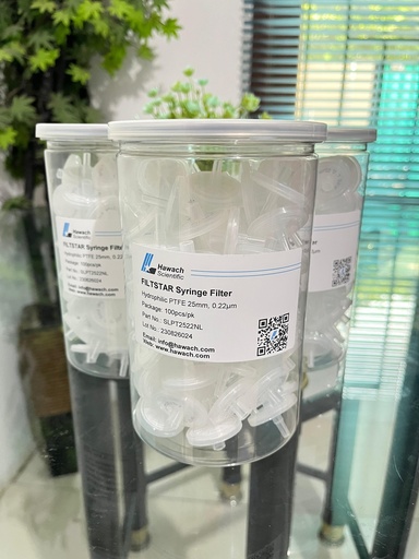 PTFE Syringe Filter Hydrophilic 25mm 0.22um Hawach SLPT2522NL