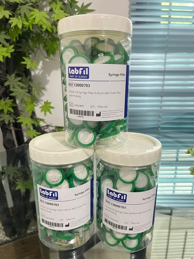 CA Syringe Filter Hydrophobic 25 mm 0.45 um Outer Ring and Printing